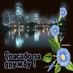 Открытка спасибо за дружбу! С ночным городом