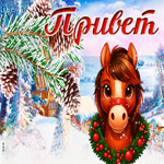 Праздничная открытка Привет с лошадкой