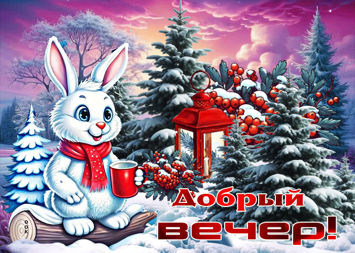 Postcard мечтательная зимняя гиф-открытка добрый вечер