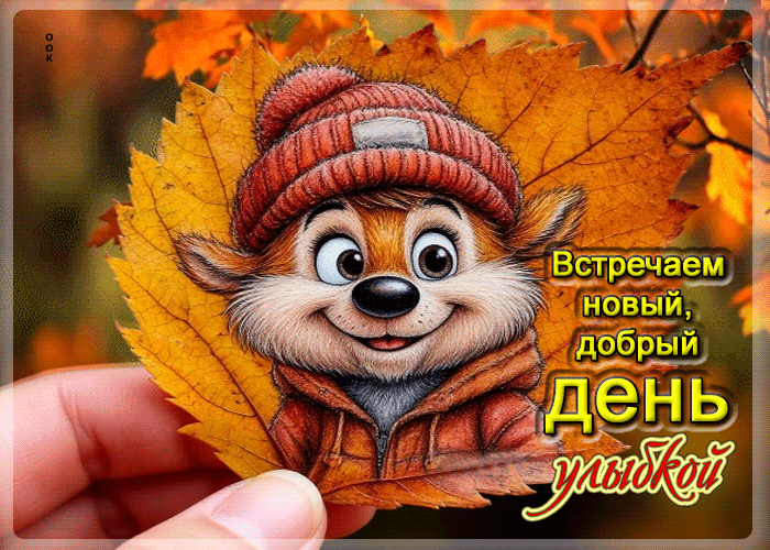 Postcard радостная осенняя гифка встречаем новый день улыбкой