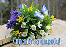 Анимированная открытка Спасибо за дружбу! С букетом