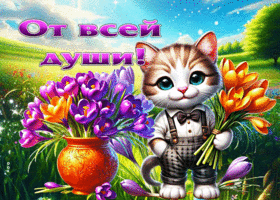 Душевная и трепетная весенняя гиф-открытка с цветами От всей души
