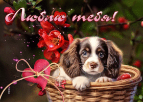 Милая и уютная открытка с собачкой Люблю тебя