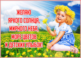 Милая открытка Желаю яркого солнца, мирного неба, море цветов