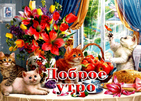 Очаровательная открытка доброе утро с котятами