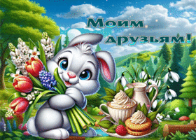 Приветливая и радостная весенняя гиф-открытка Моим друзьям