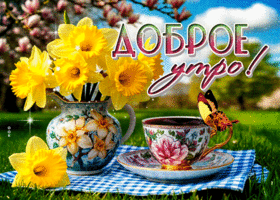 Солнечная и тёплая весенняя гиф-открытка Доброе утро