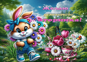 Тёплая весенняя гиф-открытка Желаю успешного вторника