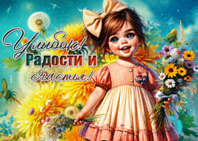 Забавная мультяшная гиф-открытка Улыбок, радости и счастья