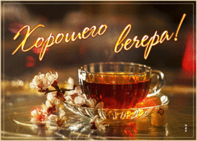 Замечательная открытка Хорошего вечера! С чашкой чая