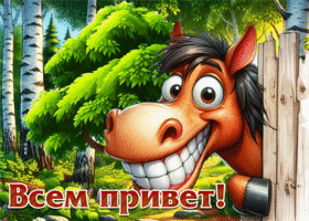 Живописная забавная гиф-открытка Всем привет